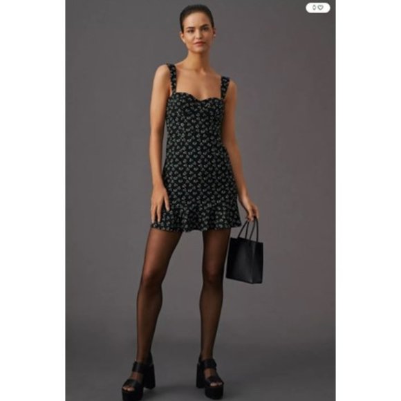 NWT - Hutch x Anthropologie Black Motif Ditsy Floral Corset Mini Dress - XL - Picture 1 of 5